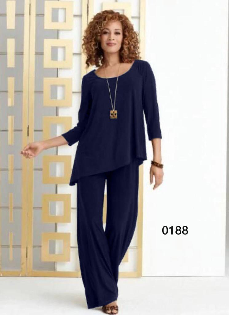 Komplet bluzka i spodnie ALMA F18/4 – wyrafinowany look do biura i na wolny czas, rozmiary od 38 do 60