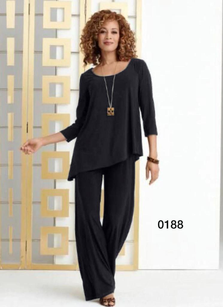 Komplet bluzka i spodnie ALMA F18/4 – wyrafinowany look do biura i na wolny czas, rozmiary od 38 do 60