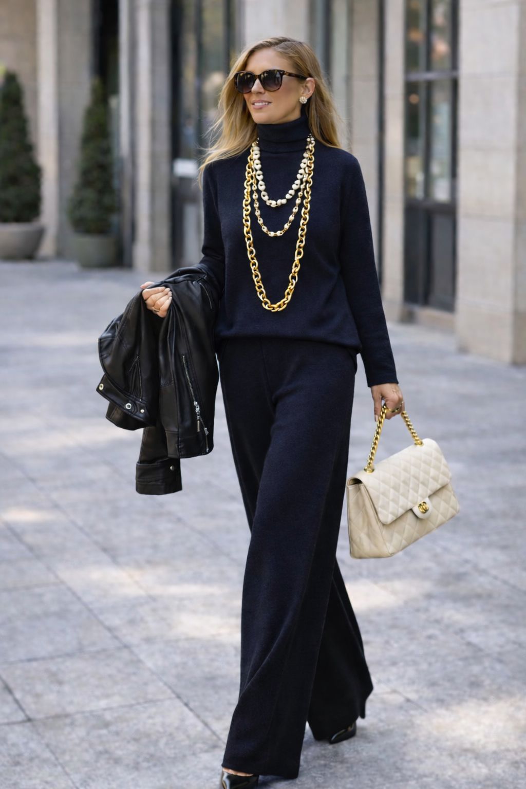 Komplet bluzka i spodnie LENI z miękkiej wełny – casualowo elegancki look na zimę, rozmiary od 38 do 60