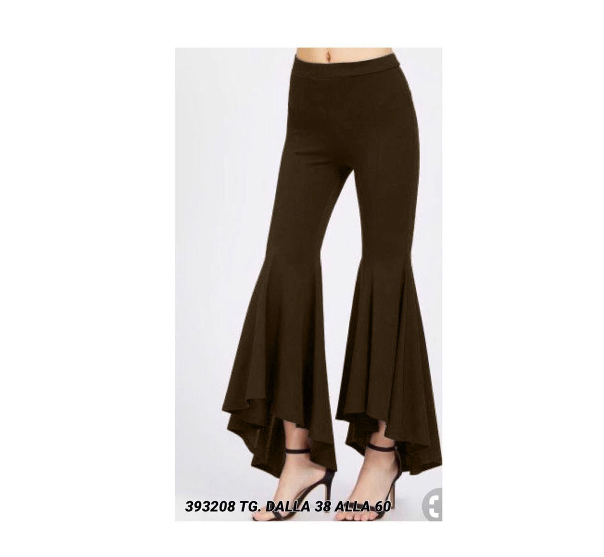 Spodnie Dery z rozszerzanymi nogawkami, czarne, z asymetryczną falbaną, eleganckie, rozmiary 38–60