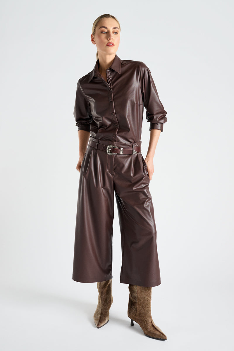 Szerokie culottes z ekoskóry