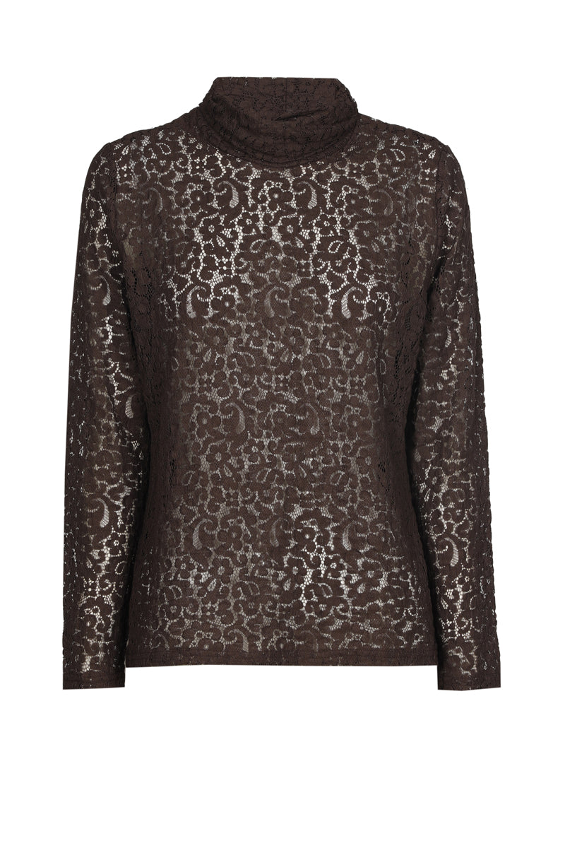 Brązowy koronkowy golf pod sweter