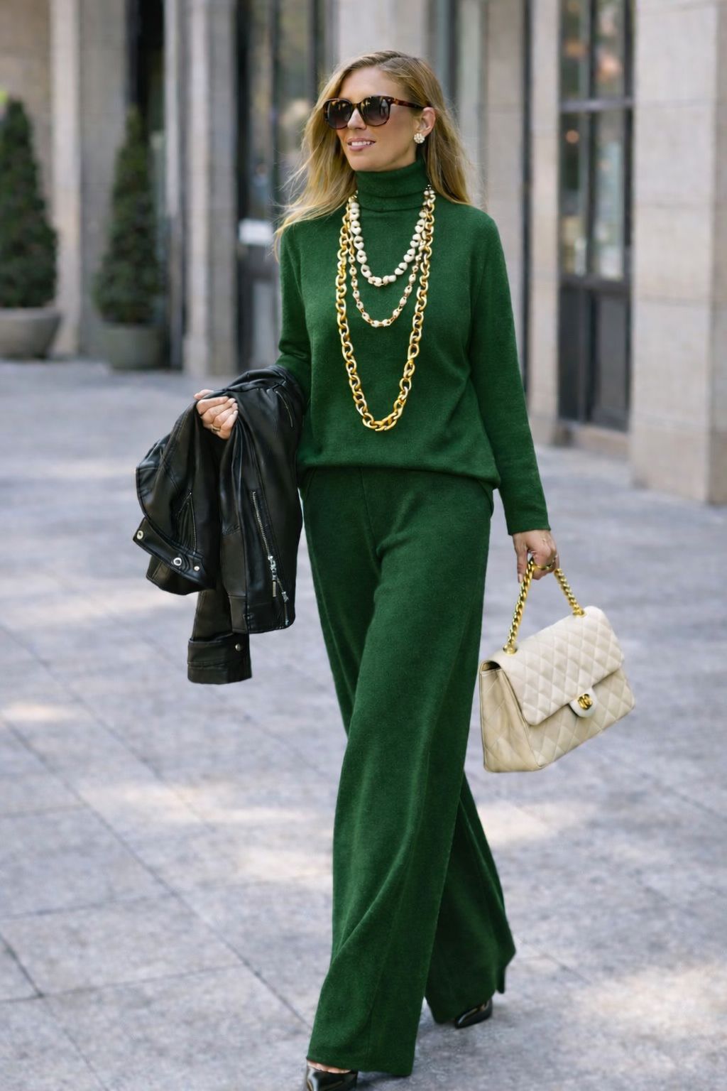 Komplet bluzka i spodnie LENI z miękkiej wełny – casualowo elegancki look na zimę, rozmiary od 38 do 60
