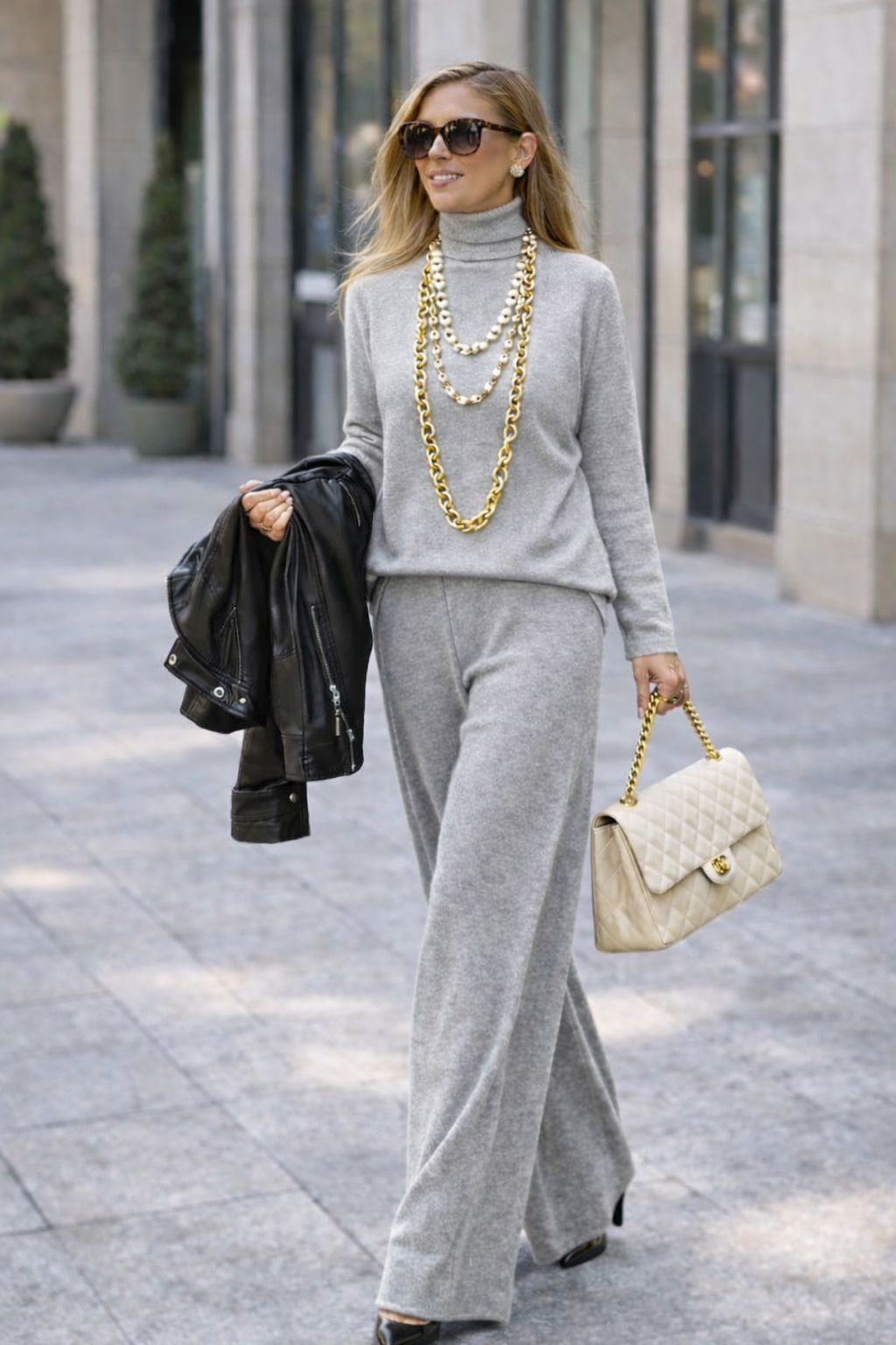 Komplet bluzka i spodnie LENI z miękkiej wełny – casualowo elegancki look na zimę, rozmiary od 38 do 60
