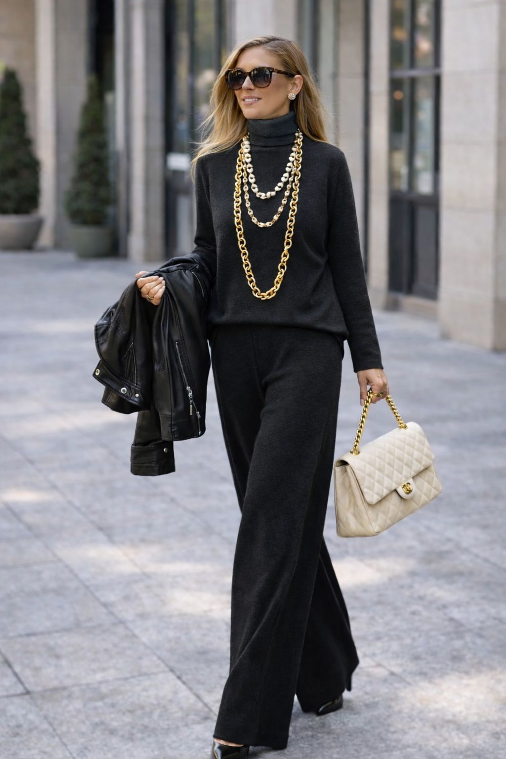 Komplet bluzka i spodnie LENI z miękkiej wełny – casualowo elegancki look na zimę, rozmiary od 38 do 60