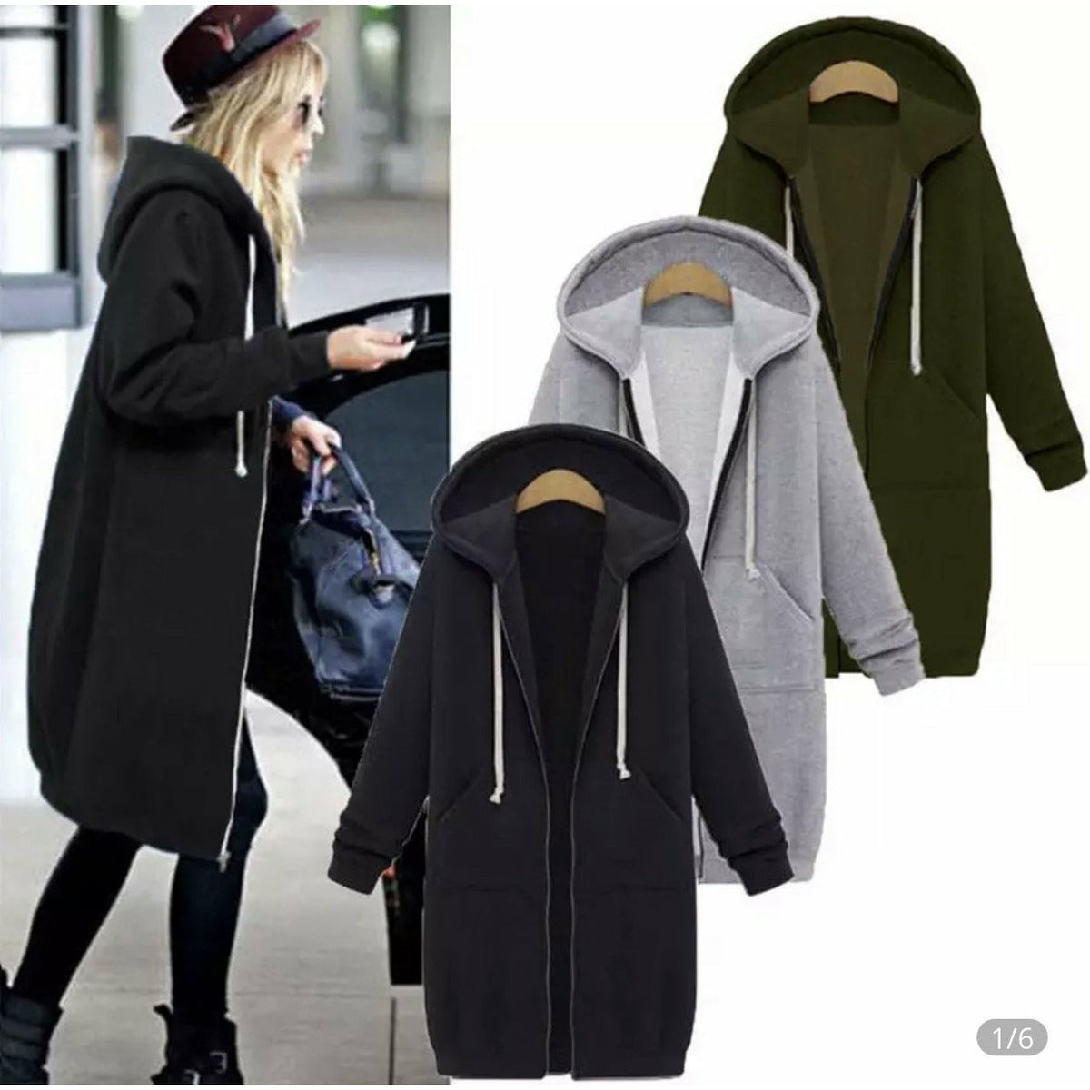 Kurtka z zamkiem i kapturem "LEILA" z dresowej bawełny, unisex | Made in Italy | Rozmiary 38–60